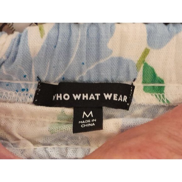 Womens Size Medium Boho Beach Cropped Linen Blend Puff Sleeve Smocked Floral Top - Picture 8 of 9